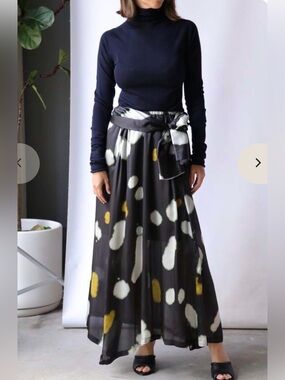 Christian Wijnants Silva Silk Midi Skirt Black Yellow Galaxy Print Designer
